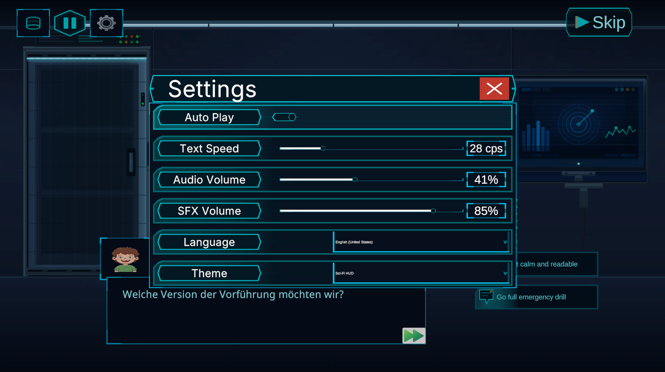 Runtime settings overlay