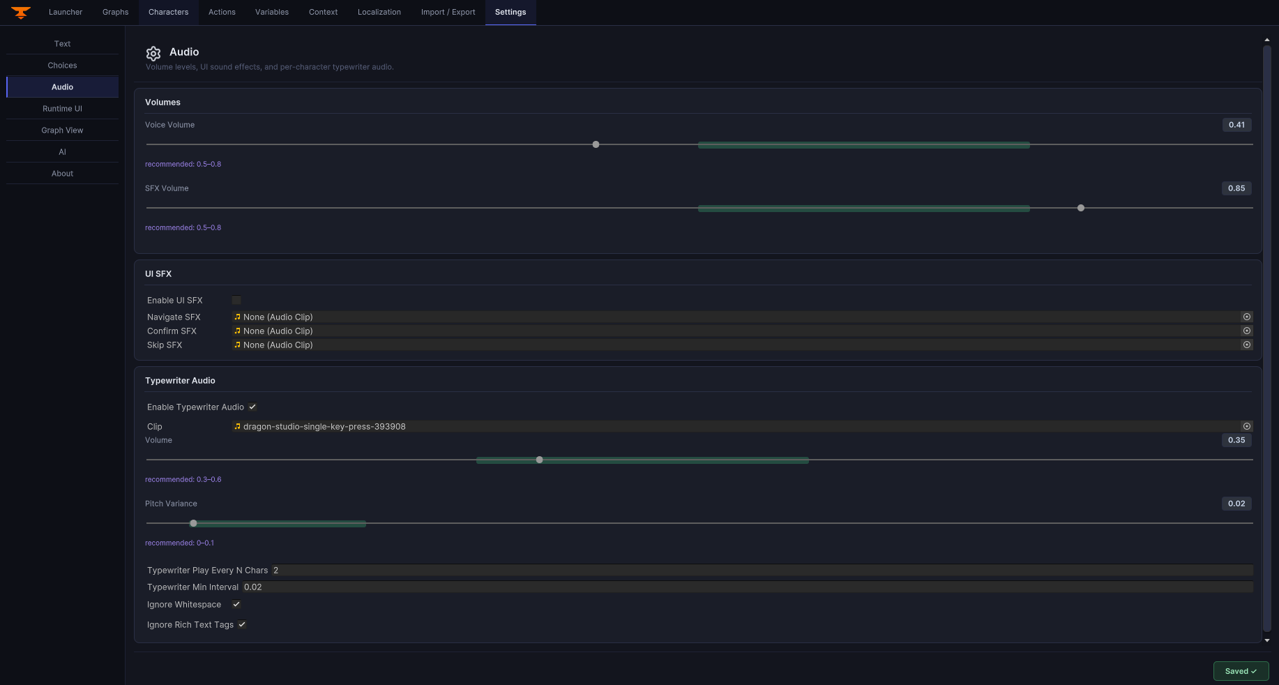 Audio settings