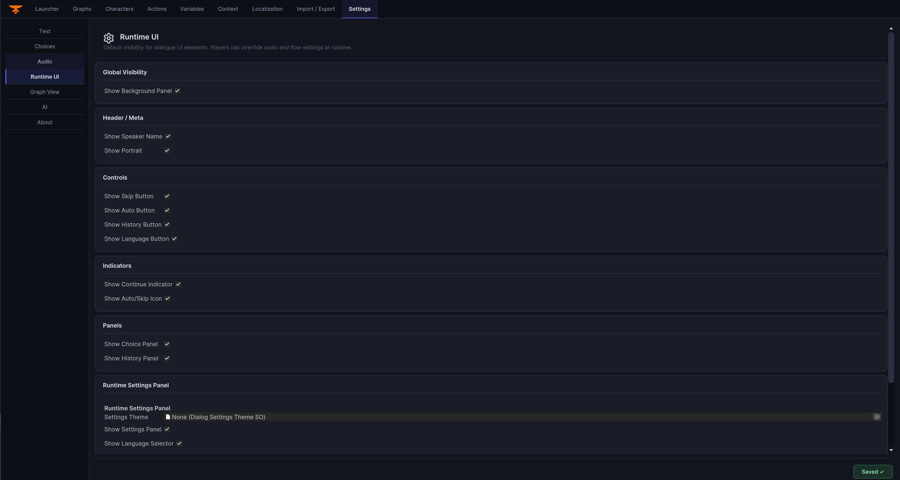 Current runtime UI settings