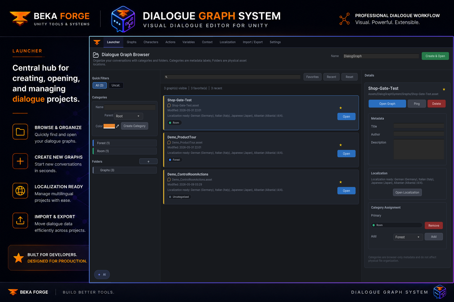 Polished overview of the Dialogue Graph System project launcher