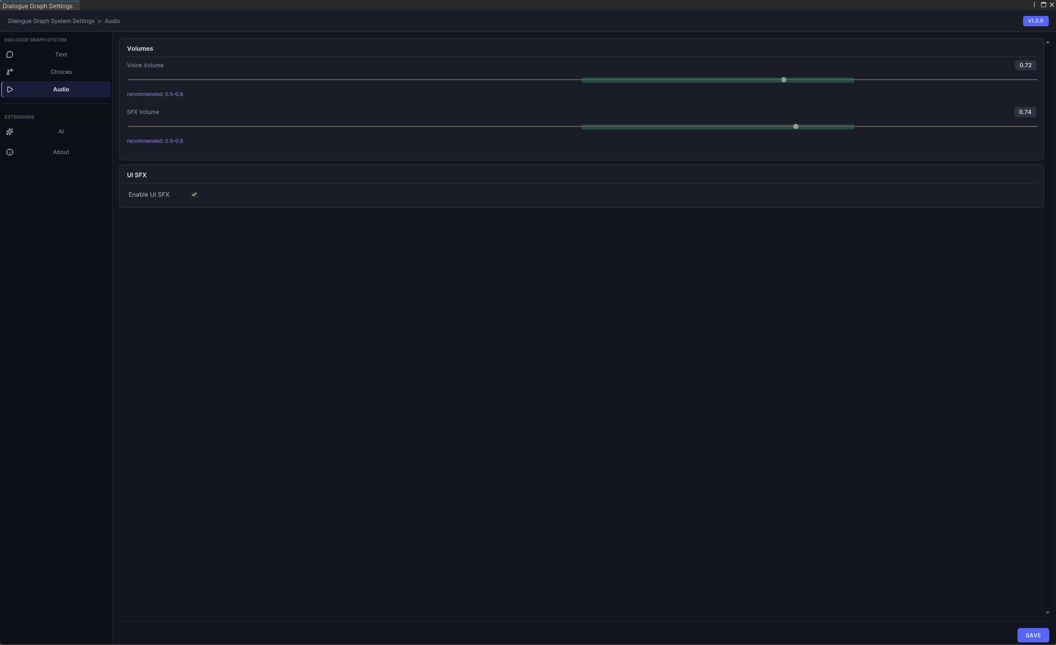 Audio settings