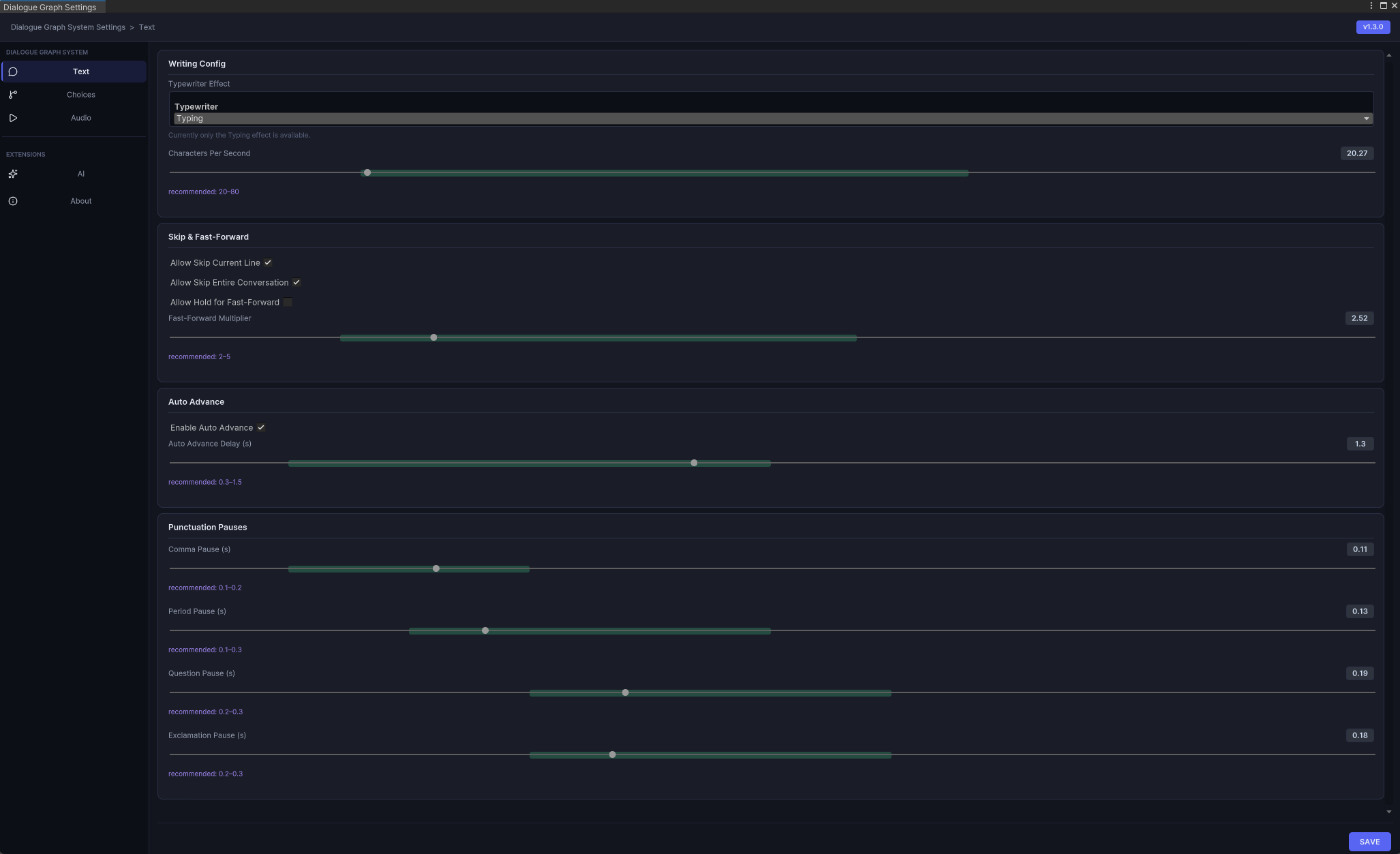 Settings Text